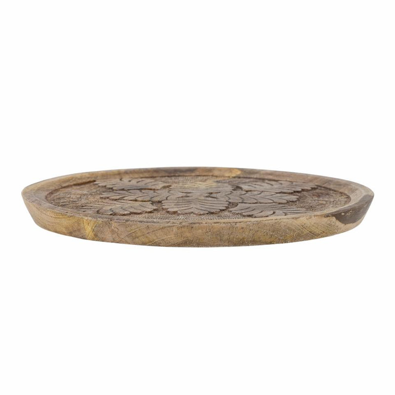 Mango Wood Round Leaf Pattern Tray