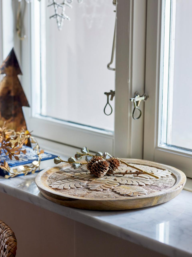 Mango Wood Round Leaf Pattern Tray