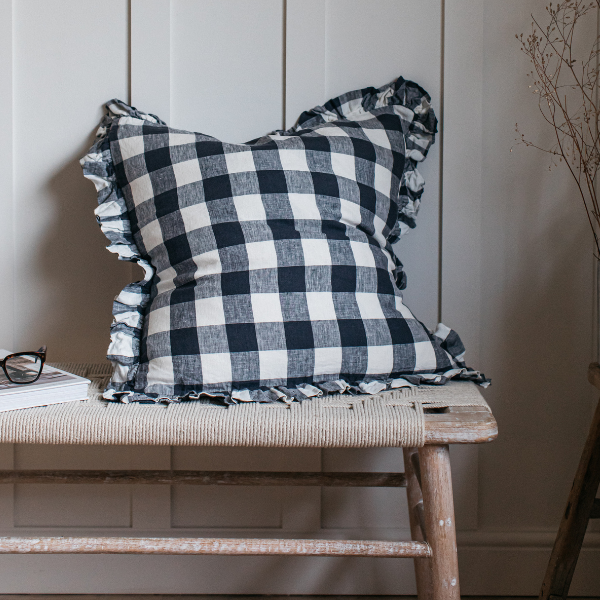 58x58 Linen Gingham Midnight Cushion