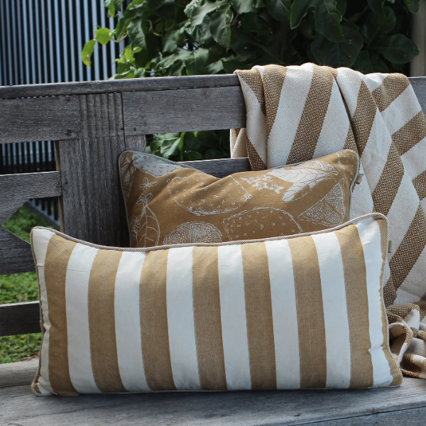 Gold Bold Stripe Cushion 60x30cm