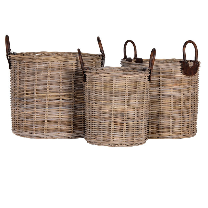 S/3 Round Hand Woven Log Baskets