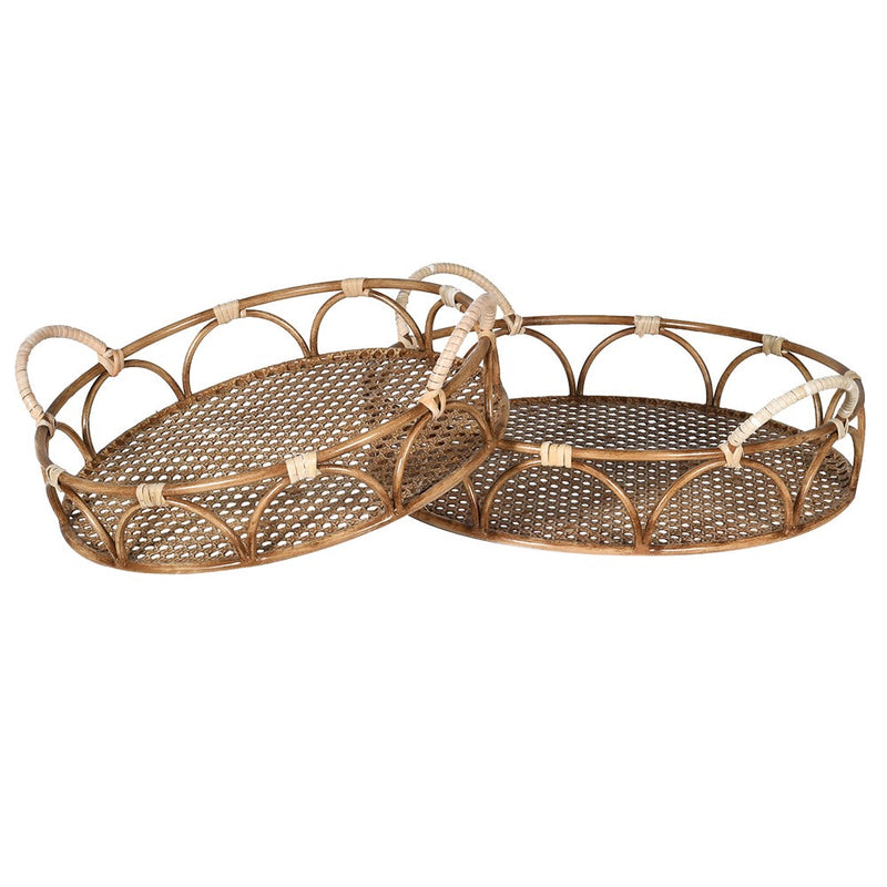 S/2 Iron & Rattan Trays