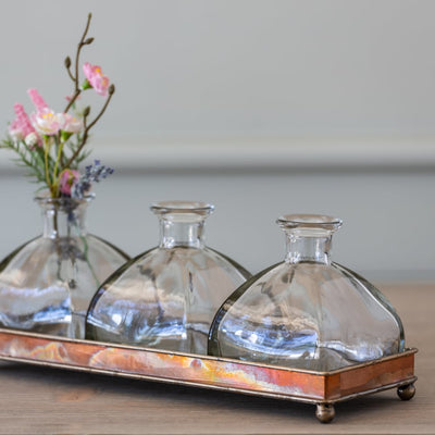 Copper Effect Tray With 3 Bottles