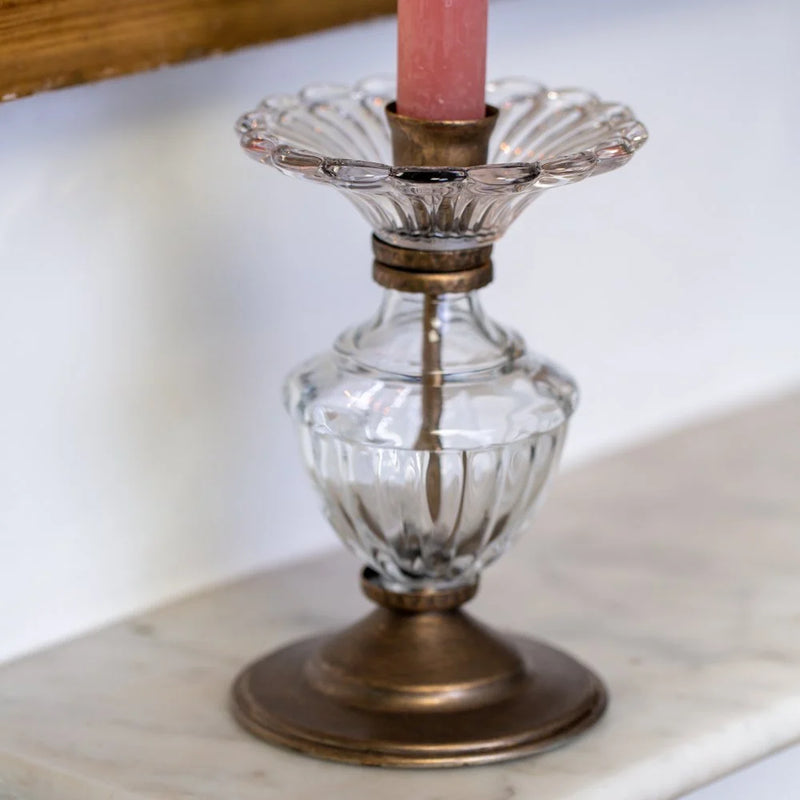 16cm Antique Gold & Glass Candlestick