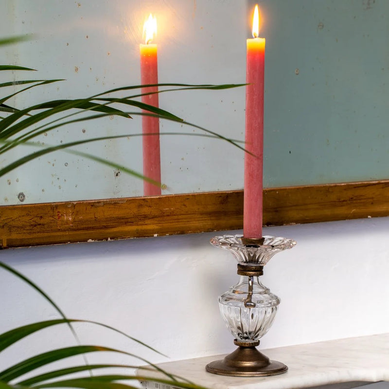 16cm Antique Gold & Glass Candlestick