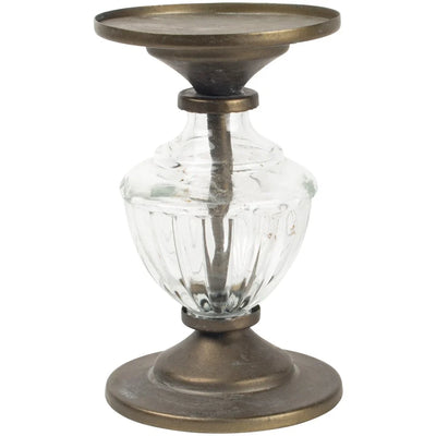 15cm Antique Gold & Glass Candlestick