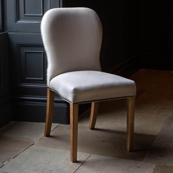 Natural Linen Studded Dining Chair