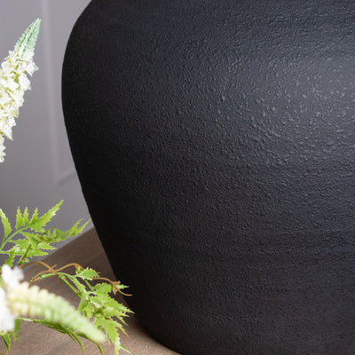 Matte Black Squat Textured Vase