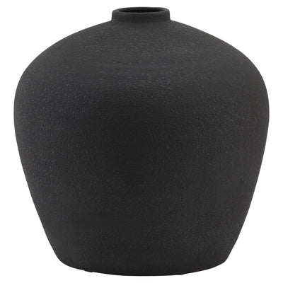 Matte Black Squat Textured Vase