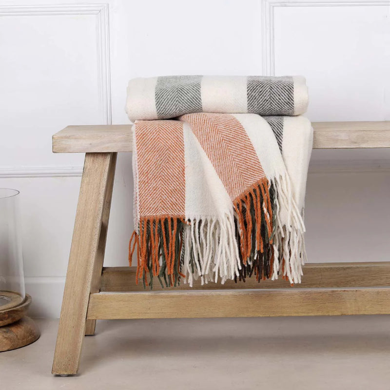 Autumn Stripe Wool Tassel Throw 130x180cm