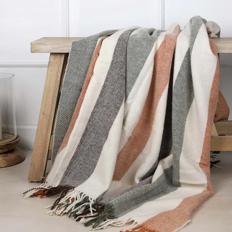 Autumn Stripe Wool Tassel Throw 130x180cm