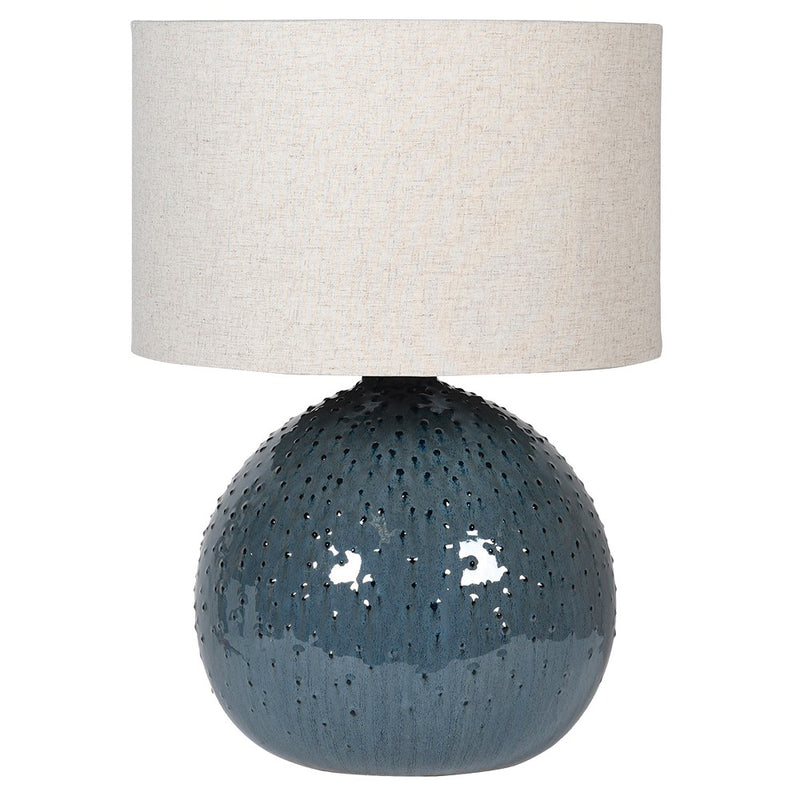 Textured Blue Ceramic Table Lamp with Linen Shade