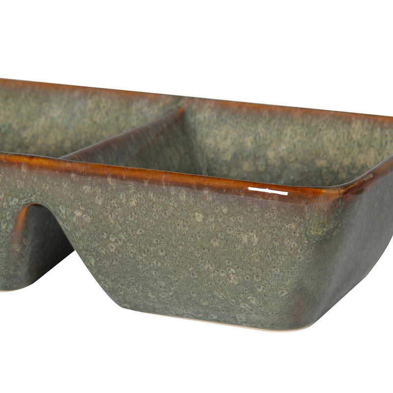 Green Ceramic Triple Dish