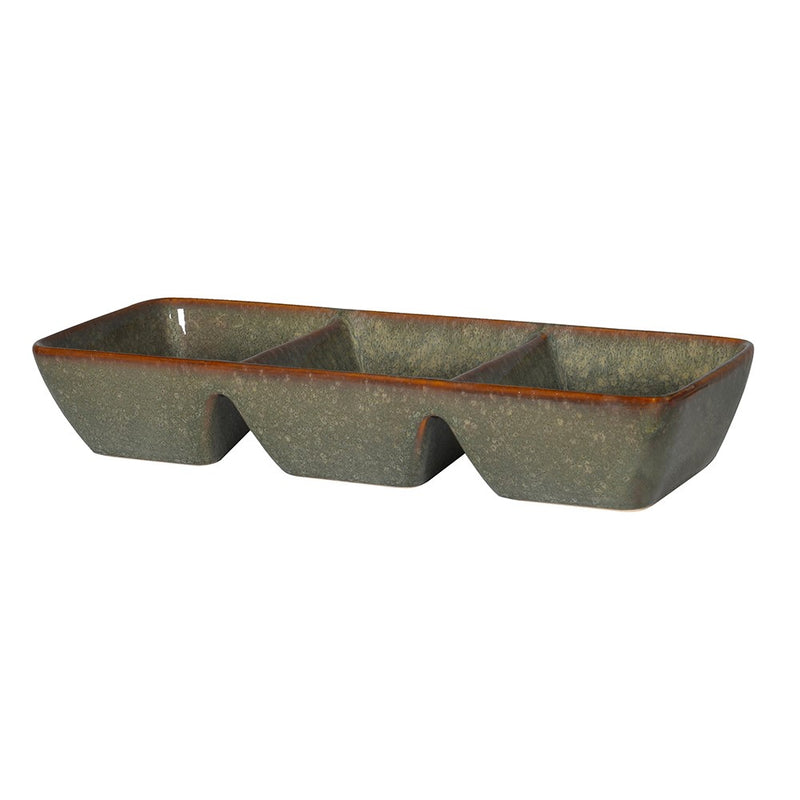 Green Ceramic Triple Dish