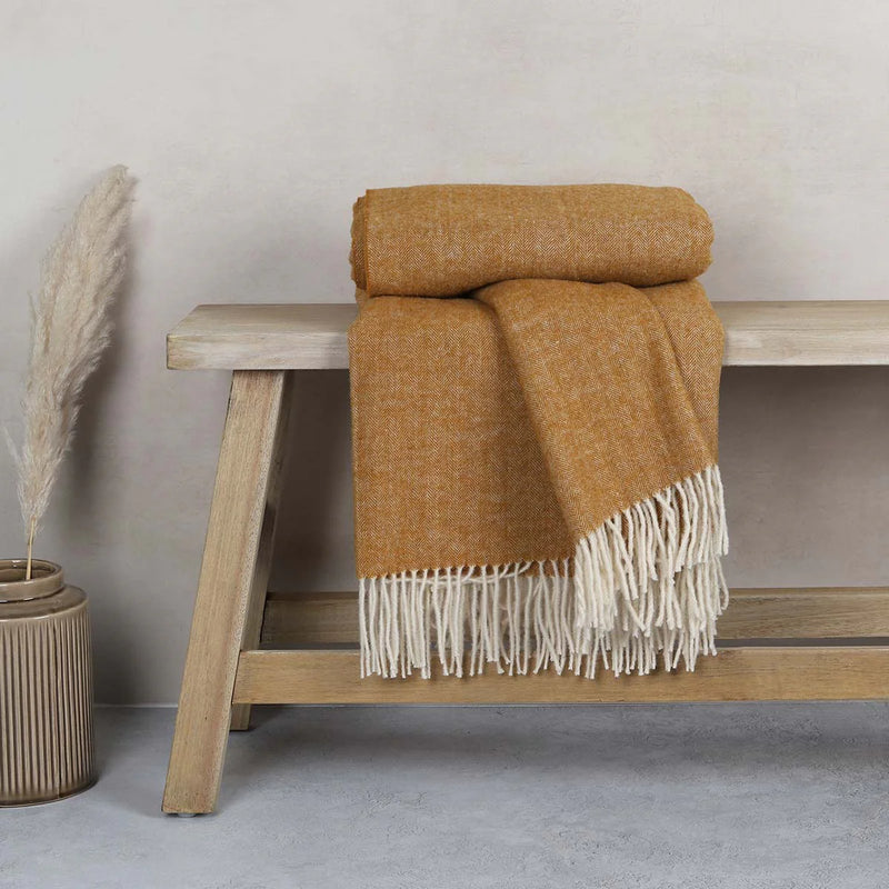 Ochre Wool Tassel Throw 130x180cm