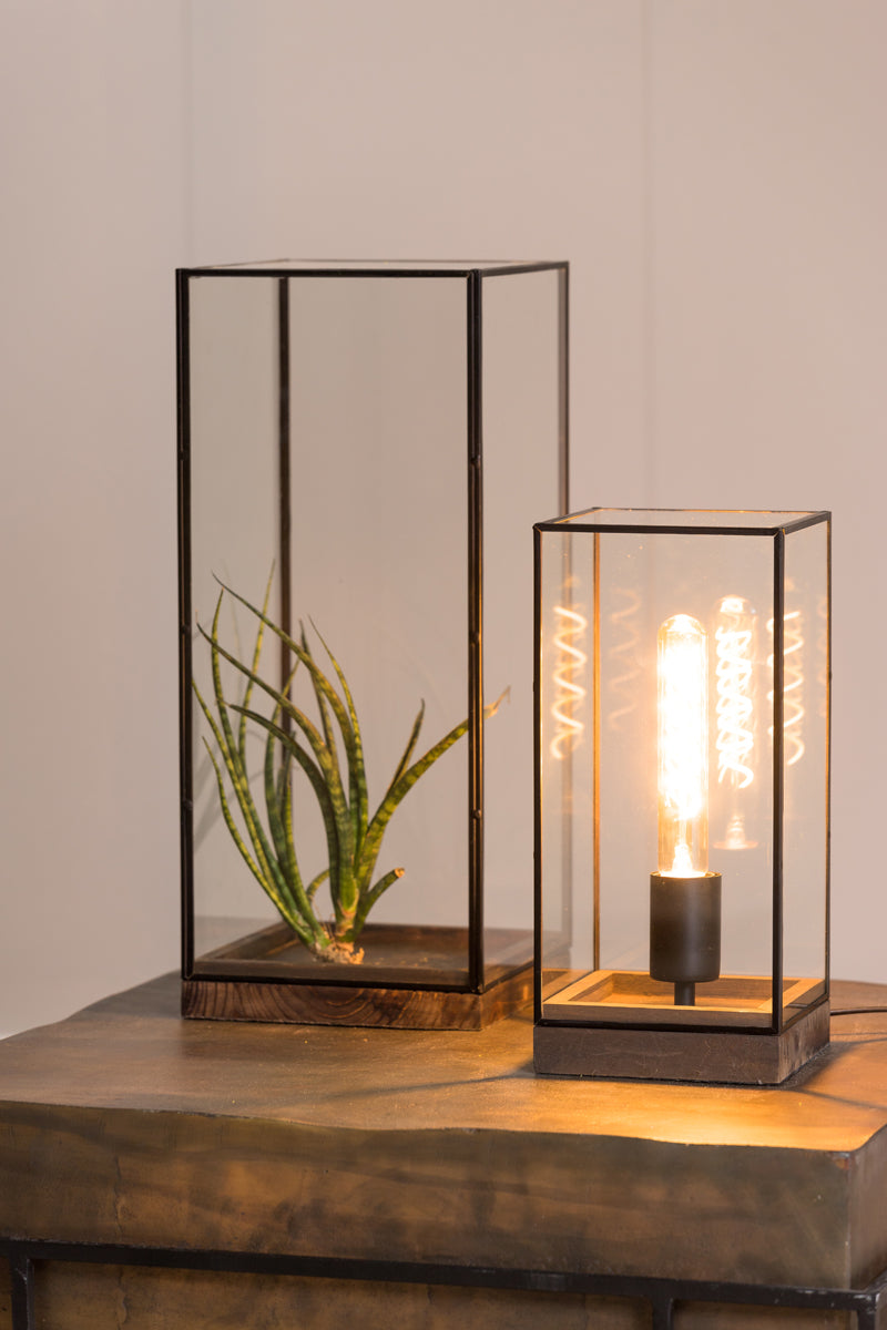15x32.5cm Wood & Glass Lamp