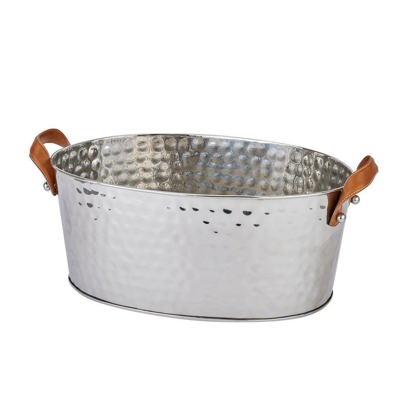 Large Dimpled Silver Champagne Cooler With Leather Handles