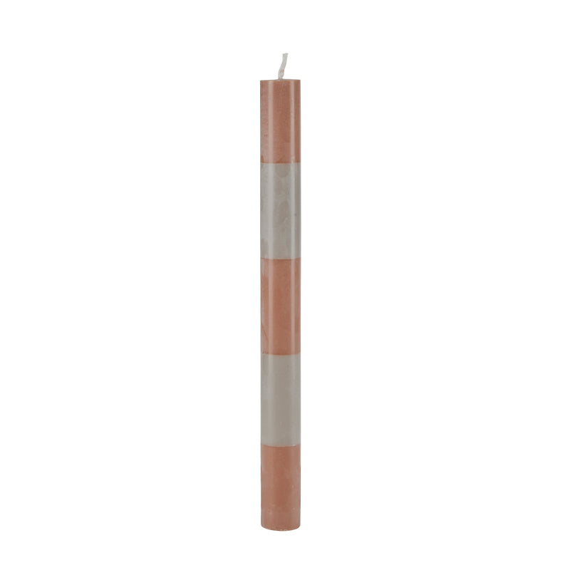 Grey/Peach Striped Dinner Candle