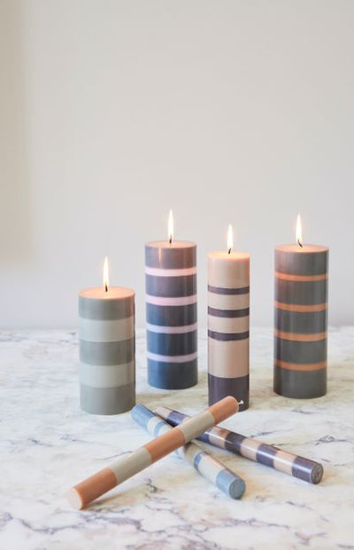 Grey/Peach Striped Dinner Candle