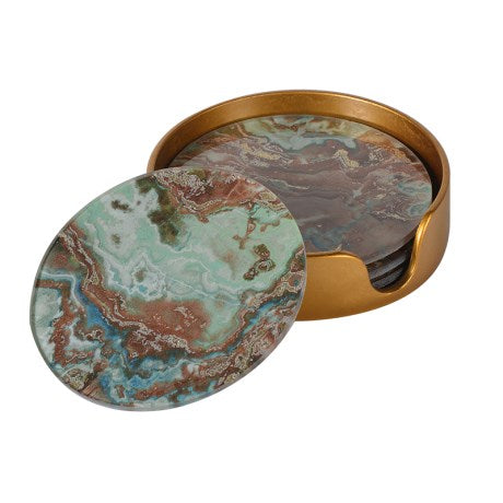 Set Of 4 Green Marble Effect Coasters